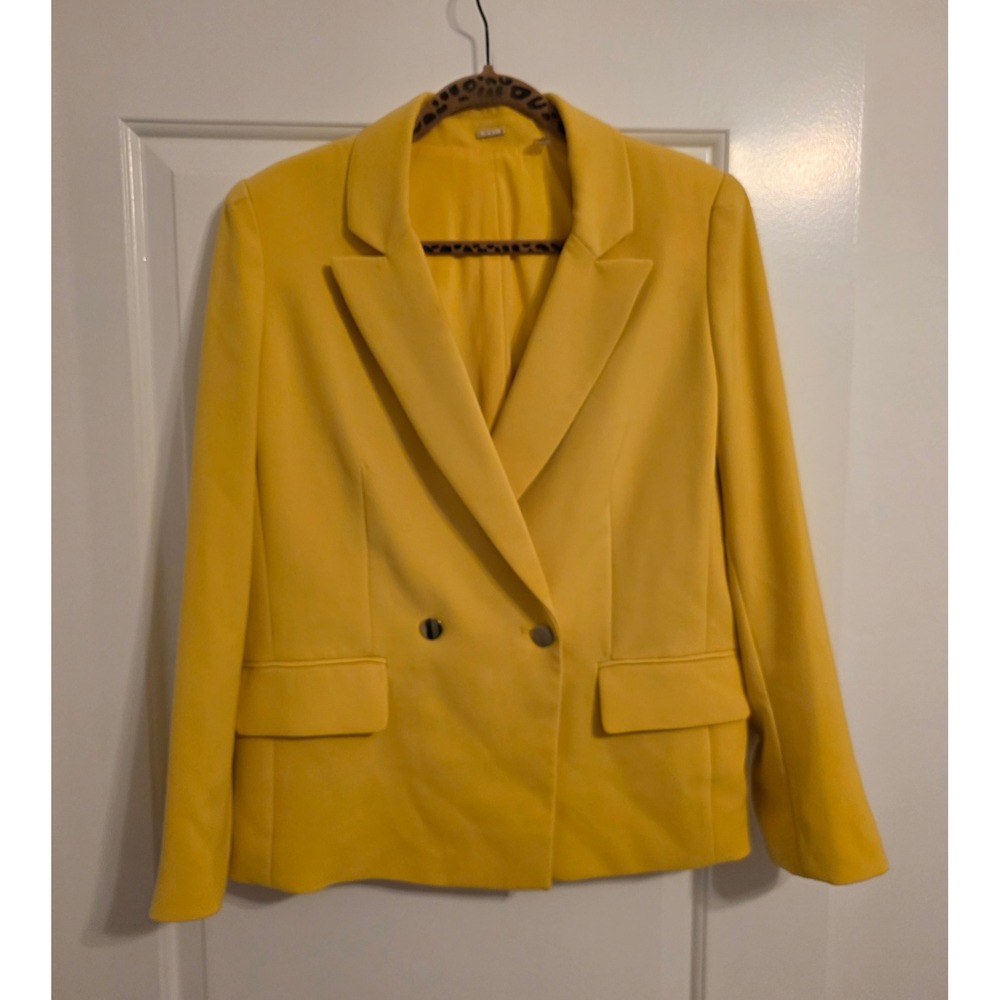 Tahari Yellow Double Breasted Blazer Jacket Large Notched Lapel L/G